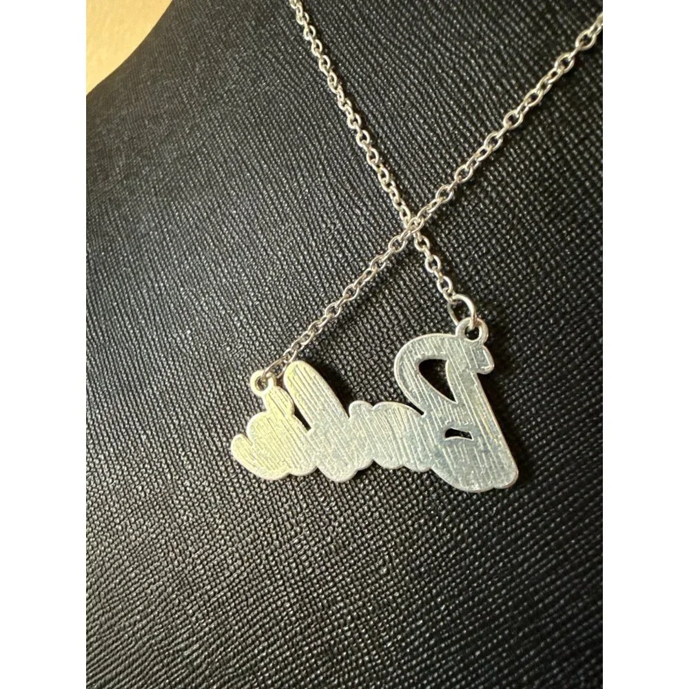 Barbie-Inspired Silver Rhinestone Pendant Necklace Script Logo  With Chain - Picture 4 of 10